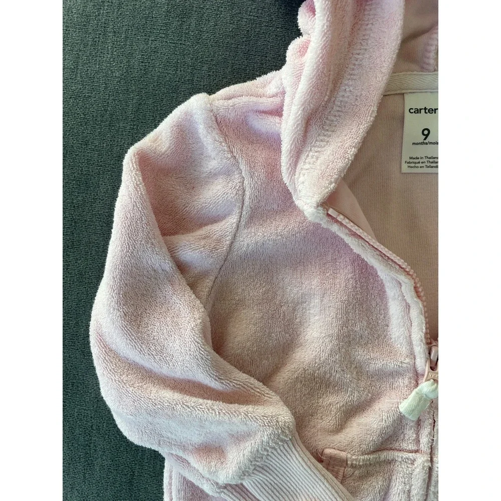Carters Plush Bear Ear Hoodie Girls‎ 9 Months Light Pink Cozy Fall Minimalist